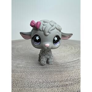 Littlest Pet Shop LPS Grey Lamb #477 Pink Bow Purple Eyes Pet-Lovin' Zoo Pet